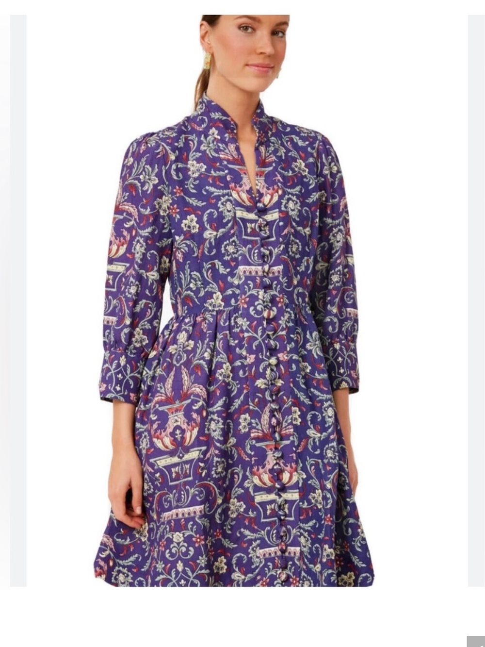 Tuckernuck Avignon Eliana Dress Purple Floral Long-Sleeve Button  womens sz M